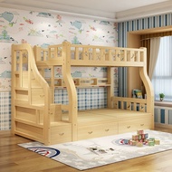 Kids Solid Wood Double Decker Bunk Bed Frame Drawers Katil Budak Kayu 2 Dua Tingkat Tangga (1 mth pr