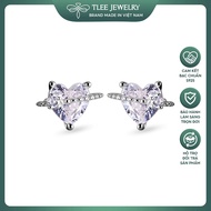 [Peinn]Lovely 6mm bright stone heart women's silver earrings B0423