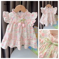 [Grace] Girls Cute Pattern Summer Dress 2025 New Style Children Vacation Floral Flying Sleeve Prince