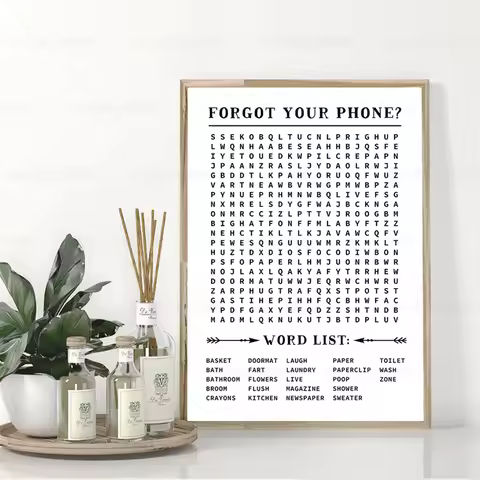 Funny Word Search Poster for Bathroom Crossword Puzzle Canvas Painting Bathroom Wall Art Decoration