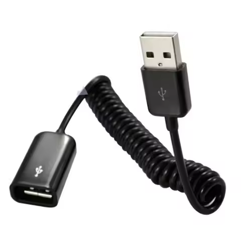 USB 2.0 Male to Female Spiral Coiled Adapter Cable 1M/3.2Ft Spring Telescopic Extension Wire Cord fo