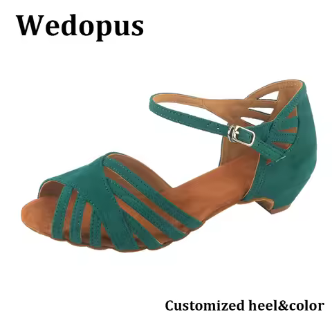 Wedopus Olive Faux Suede Dance Shoes Low Heel Suede Sole Sansha Ballroom Woman Dance Sandals 3CM Squ