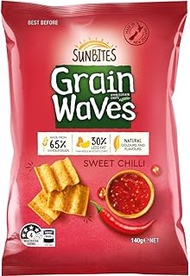 Sunbites Grainwaves Wholegrain Sweet Chilli Chips - Delicious Flavored Wholegrain Goodness with Elegant Crunch - Zealand-Made Gluten Vegetarian Snack - Excellent Crispy Salty Snacks - 140g