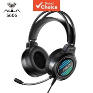 AULA S606 Gaming Headset with USB + 3.5mm jacks for PC, RGB lighting, noise-canceling mic, floating 