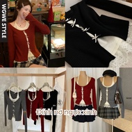 Korean Women's Sweater WGWE 8577 2-Layer Long Sleeves, Elegant Chest Bow Design
