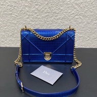 99新Dior迪奧diorama中號藍色漆皮盾牌包單肩斜挎包