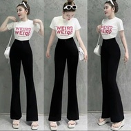 High-waisted black flared trousers with 2 buttons to flatter your figure, 95cm long - High-waisted f