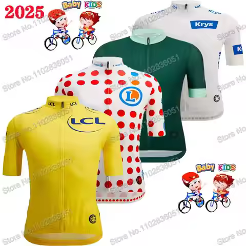 2025 Kids France Tour Team Cycling Jersey Short Sleeve Boys Girls Summer Children TDF Clothing Road 