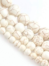 自然白色石珠矽硼鈣石水晶玉石圓形鬆動腰珠子適用於珠寶製作DIY手工手環15''