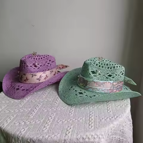 Western cowboy hats, handmade beach sun hats, unisex curly hats with scarves, unisex hats, cowboy ha