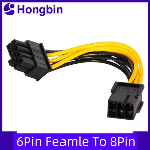 2PCS 6 Pin Feamle To 8 Pin Male PCI Express Power Converter Cable CPU Video Graphics Card 6Pin To 8P