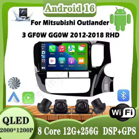 9 lnch Android 16 For Mitsubishi Outlander 3 GF0W GG0W 2012-2018 Car 4G Stereo Multimedia Radio Navi