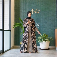 baju gamis batik wanita kombinasi polos terbaru kekinian jumbo modern - lung hitam m