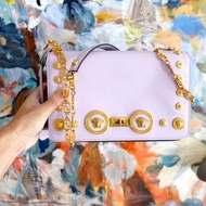 Versace意大利高級名牌紫羅蘭方型盒子方格金鍊人面金扣手袋包包