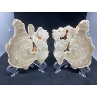 D7777 Natural Thai Dragon Palace Relic Raw Ore Jade White Relics With Eyes One Pair Two Pieces Rough