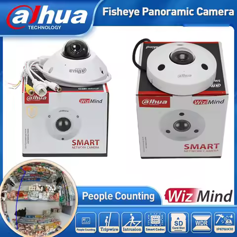 Dahua WizMind Fisheye IP Camera 5MP/12MP 180°/360° Panoramic View Built-in Mic People Counting IP67 
