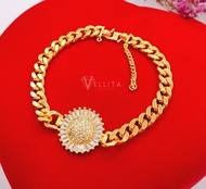 [VJ] Cop916 Bracelet "Sunflower CZ" 999.9 Bangkok Gold Plated Curb Elegant CZ < Rantai Tangan Permat