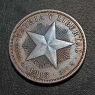 Koin Perak 888 - Un / 1 Peso Cuba (Amerika Selatan) Tahun 1916 Keydate