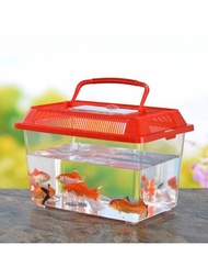 1入組小型透明塑料魚缸龜缸攜帶寵物盒隨機顏色