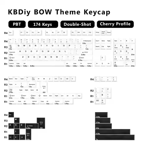 KBDiy 174 Keys/Set Cherry Profile PBT White BOW Keycaps Retro for Mechanical Keyboard Double Shot Ke