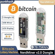 NerdMiner 73Kh/s USB Plug Bitcoin Miner Solo Lottery Miner With Mini Display Luckyminer V3 Plug and 