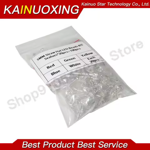 5values*20PCS=100PCS 5MM Straw Hat LED Diode Kit Super Bright White/Red/Yellow/Green/Blue