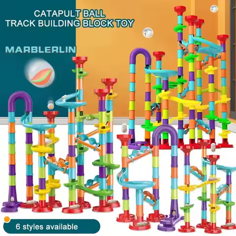 Construction Marble Run Race Track Building DIY Blocks Kids 3D Maze Ball Roll Toys Children Christma