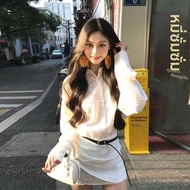 CHANGTONG | ชุดเดรสสไตล์เกาหลีทรงเข้ารูปเอวสูง แขนยาว คอโปโล ทรงหลวม ทรง H สำหรับผู้หญิงวัย 18-29 ปี