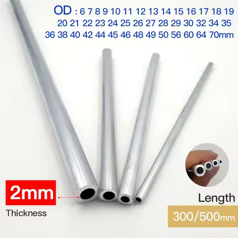 Aluminium Pipe 2mm Thickness 6-70mm OD Straight 300mm 500mm Long Round 6063 Aluminum Alloy Tube