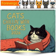【Forever】 2026 Calendar Cats with Coffee Chill Cats Illustration Cute Animal Wall Calendar For Cat &