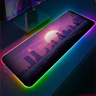 Sunset City Vaporwave RGB Gaming Mouse Pad(2 patterns),Retrowave RGB Gaming Desk Pad, CyberPunk Gaming Desk