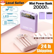 4 in 1 Portable 20000mAh Mini Power Bank 100W Fast Charging PowerBank Battery With Cable For iphone 