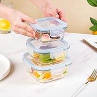 Nestasia Glass Containers for Fridge Storage (Set of 3, S-300ml, M-500ml, L-800ml) - Borosilicate Gl