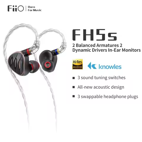 FiiO FH5S 2BA+2DD Hybrid Driver In-ear Earphone Earbud with 2.5/3.5/4.4mm Plug MMCX Detachable Cable