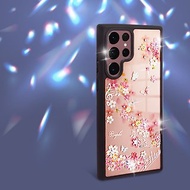 Samsung Galaxy S22全系列 軍規防摔鏡面水晶彩鑽手機殼-彩櫻蝶舞