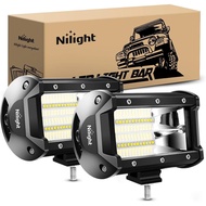 Nilight 18001F-B 2PCS 5Inci 72W Double Row Flood Bar 10800Lumens Lampu Kabus Pemanduan LED Off Road 
