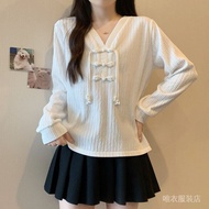 T-shirt  T恤   新中式国风盘扣肌理感上衣女2024宽松显瘦大码300斤上衣