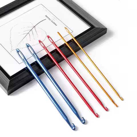 3Pcs Knitting Hook DIY Aluminum Crochet Hook Afghan Tunisian Knit Tool with Needle Eye Hand Knitting