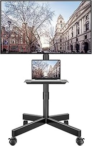 BONTEC Mobile TV Stand on Wheels, Height Adjustable Tilt Rolling TV Stand with Media Shelf for 23-60