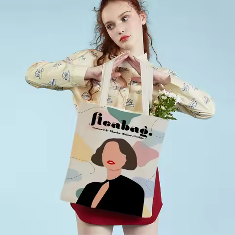 Tv Show Fleabag Lady Shopping Bags Cartoon Art Reusable Foldable Eco Canvas Women Shopper Bag Travel