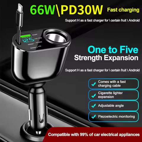 96W Car Charger QC 3.0 Fast Charging PD Type C Cigarette Lighter Car Phone Charger Socket For iPhone