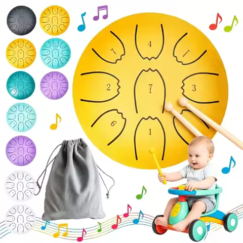4 inches 9 Tones Steel Tongue Drum Outdoors Rain Drum Instrument Mini Hand Drum Ethereal Drum Sticks