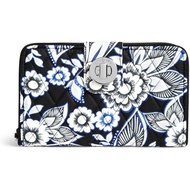 美國 Vera Bradley 黑白色花紋車線棉布 RFID Turnlock 長型 銀包