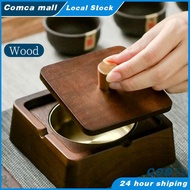 Wood Ashtray With Lid / Household Solid Wood Metal Interior Ashtray / Anti-Ash Creative Decorative A