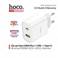 Củ sạc nhanh 20W Hoco C80A Plus 1 cổng USB/ 1 cổng Type-C hỗ trợ sạc 18W - PD 20W chân tròn