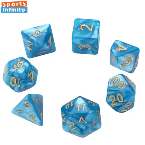 7 Pcs Set Pearl Blue Polyhedral Table Game Digital Number Dice 16mm for DND TRPG RPG D20 D12 D10 D8