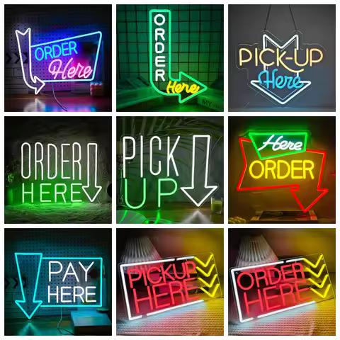 Pay Here Neon Sign USB Dimmable LED Neon Lights for Cafes Restaurant Canteen Shop Bar Market Mall Wa