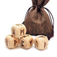 4 Pcs/Set Wooden Rune Dice Set , 24 Carved Elder Furthark Alphabet Viking Rune Wood Dices for Divina