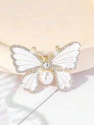 1入流行珍珠蝴蝶造型胸針，優雅女性和女孩子的服裝裝飾，派對珠寶禮物，適用於日常佩戴的朋友