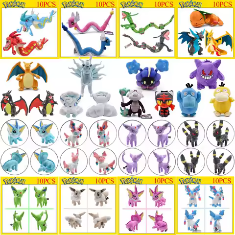 10pcs/Wholesale Pokemon Plush Toys Anime Shiny Gyarados Charizard Rayquaza Dragonair Umbreon Espeon 